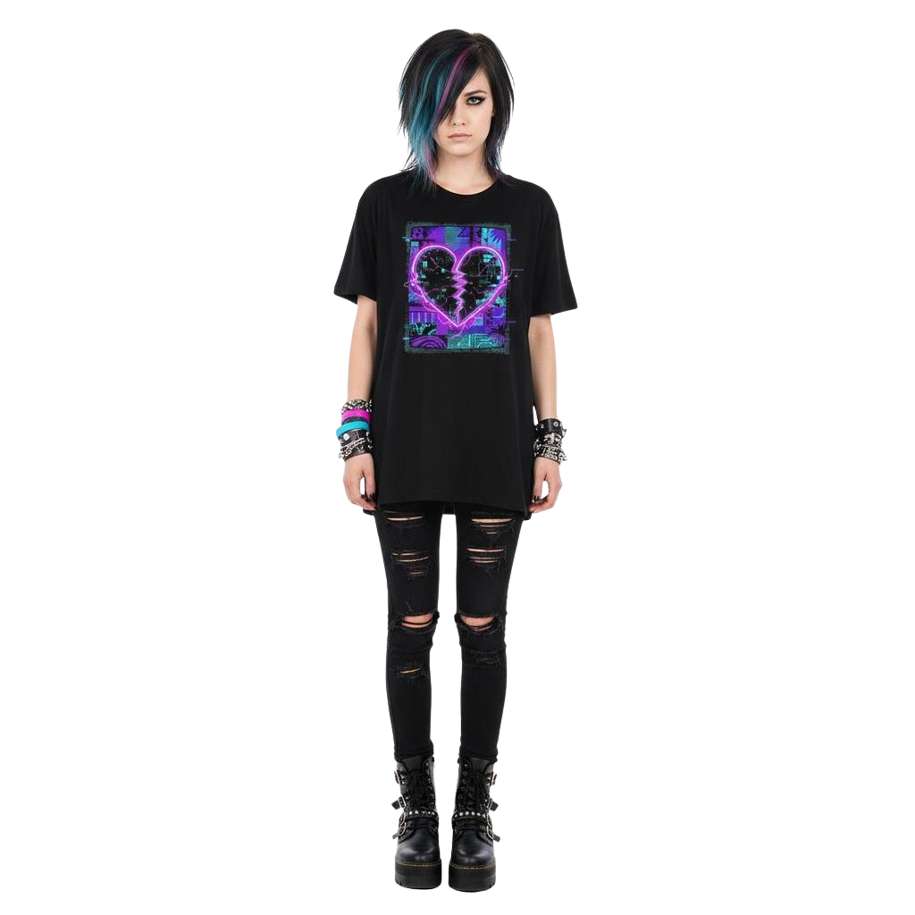 Cracked Heart Neon Glitch Tee