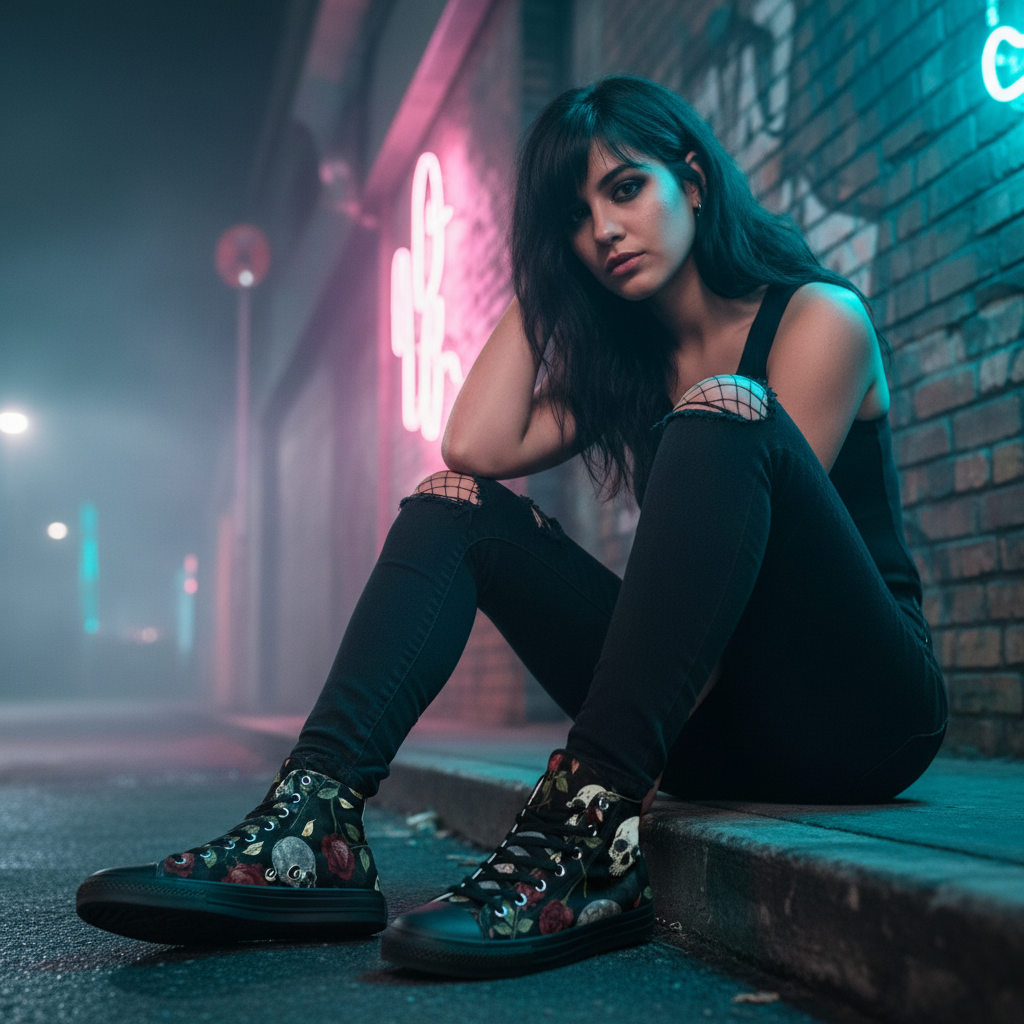 Midnight Skull Rose High-Tops