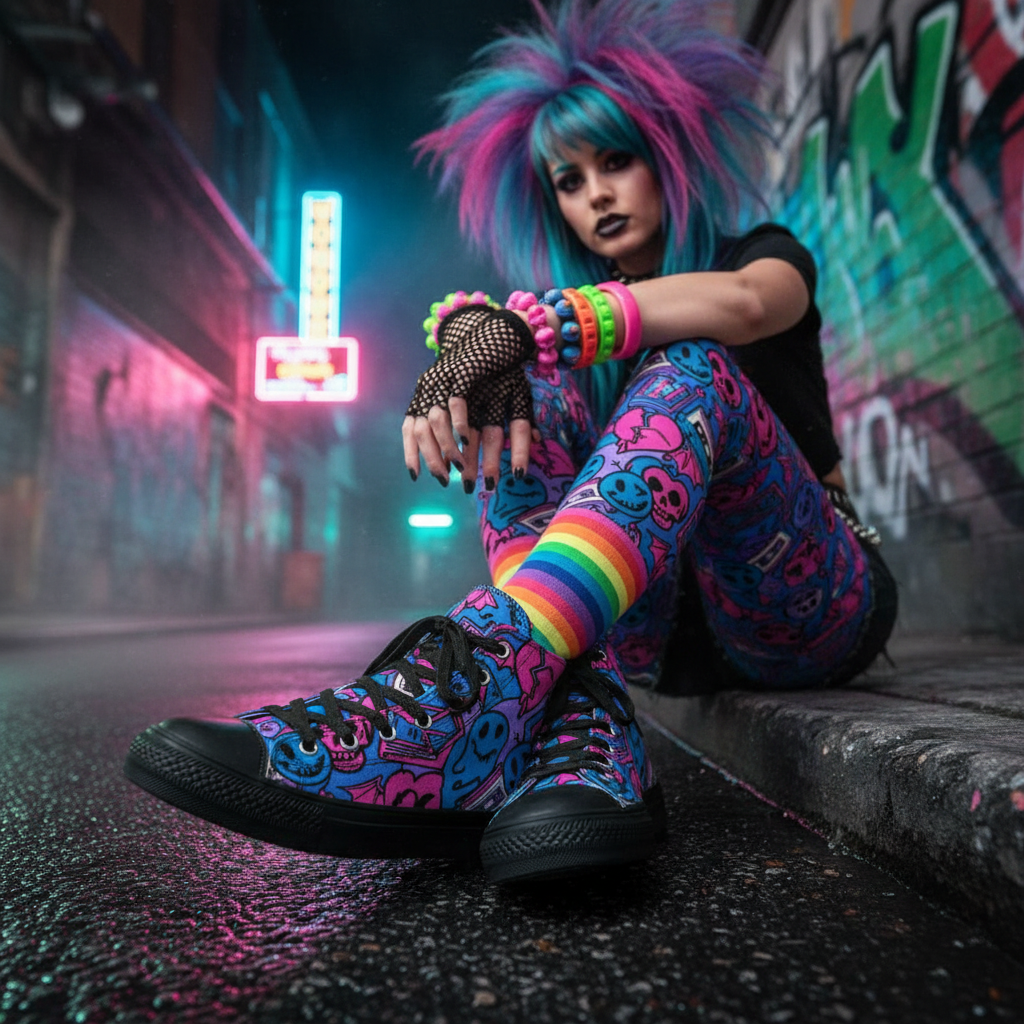 Y2K Pink Blue Emo Icon High-Top Shoes