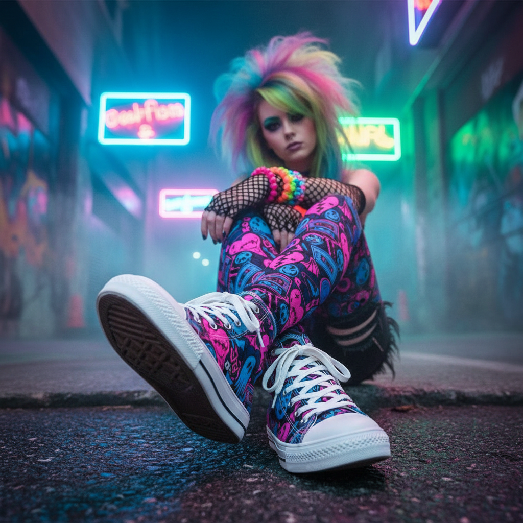 Y2K Neon Emo Chaos High-Top Shoes