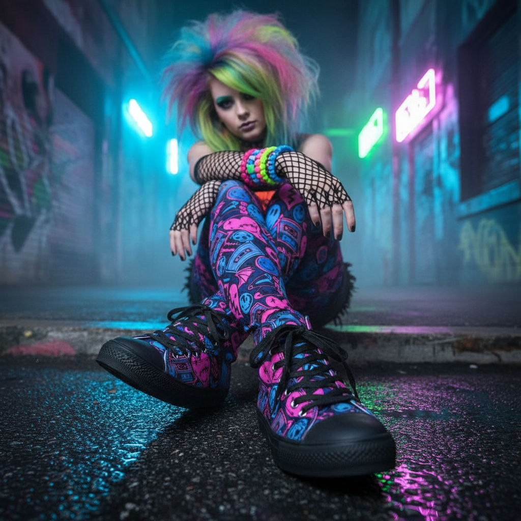 Y2K Neon Emo Chaos High-Top Shoes
