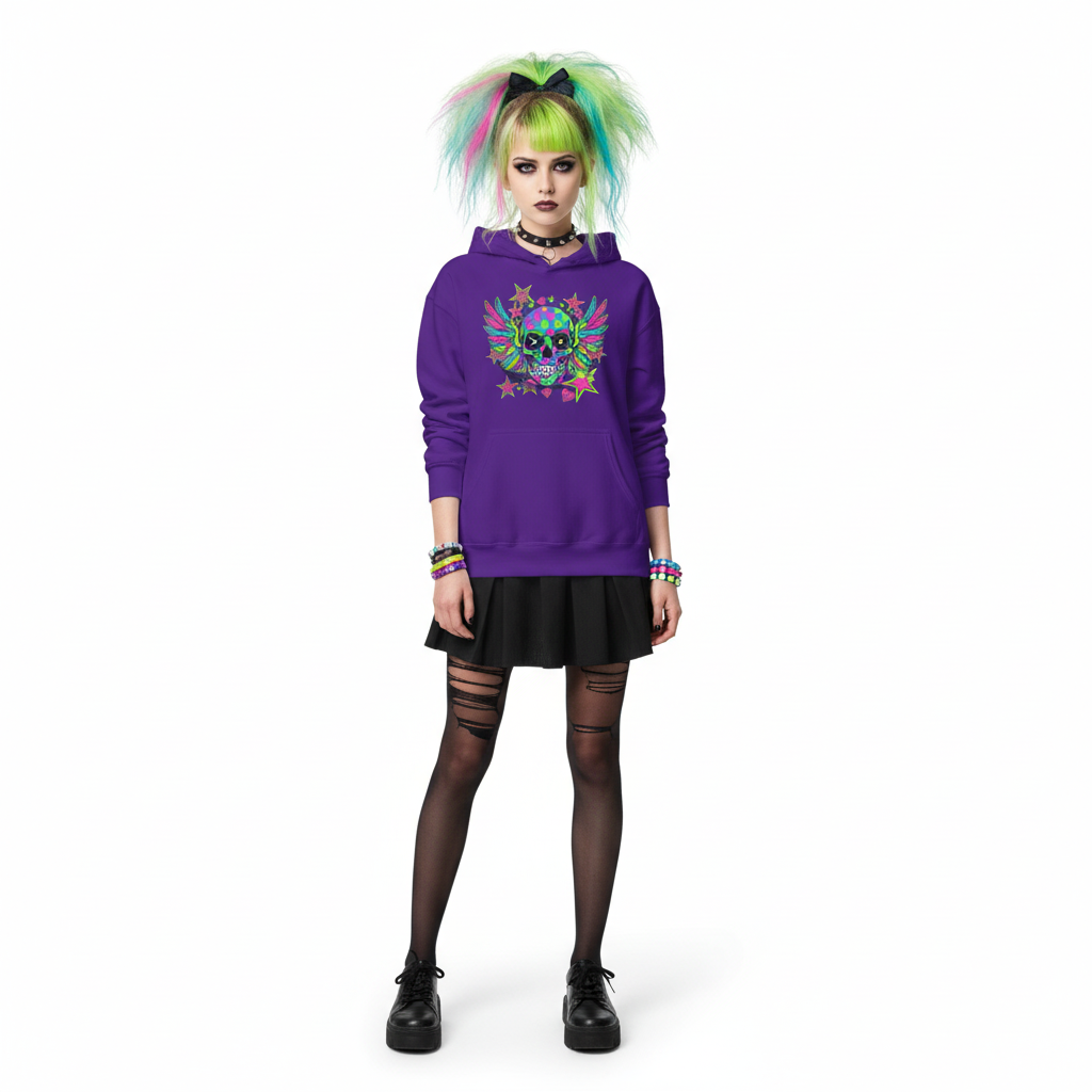 Neon Winged Candy-Skull Hoodie