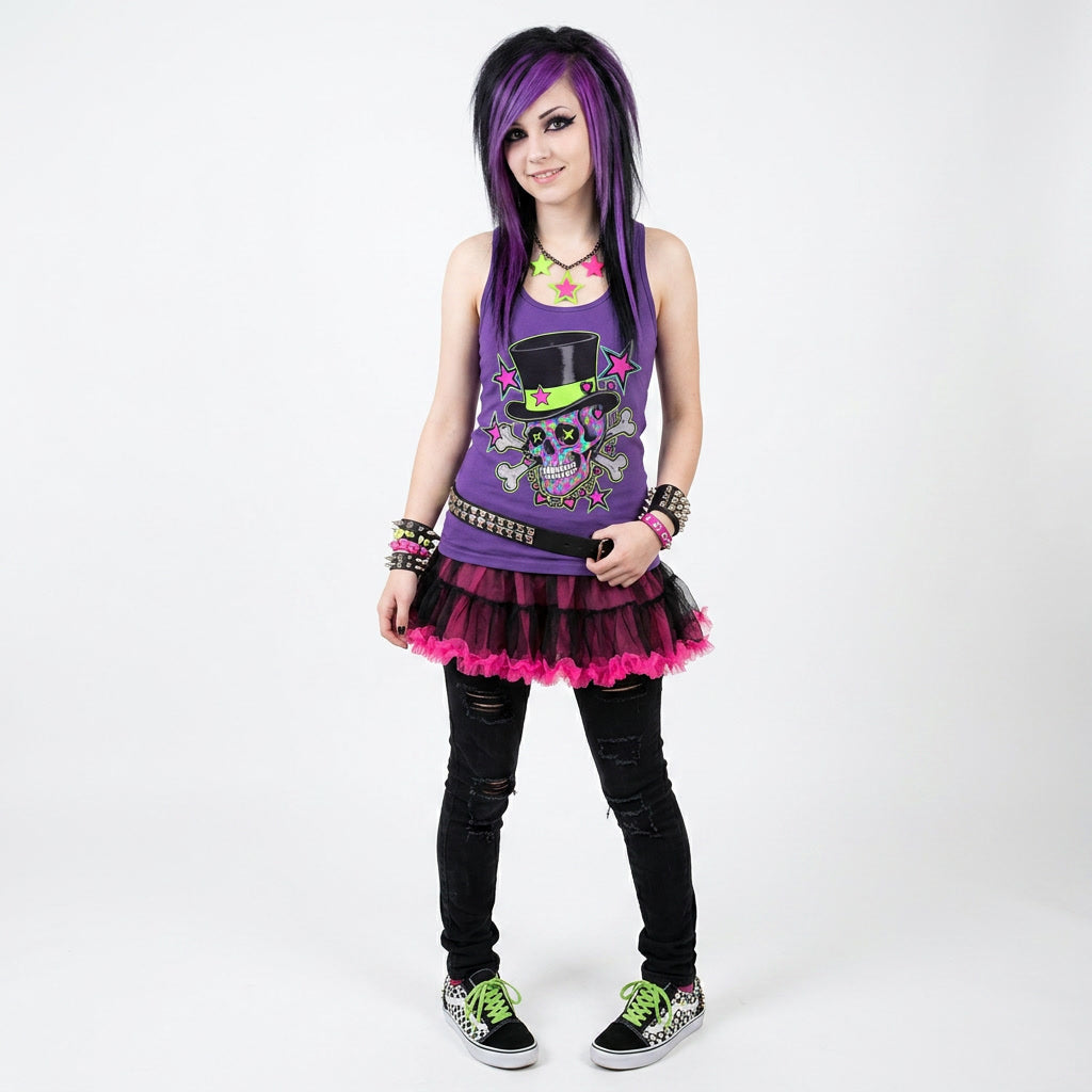 Neon Top Hat Skull Tank