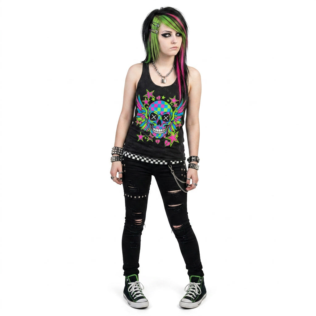 Neon Winged Candy-Skull Tank