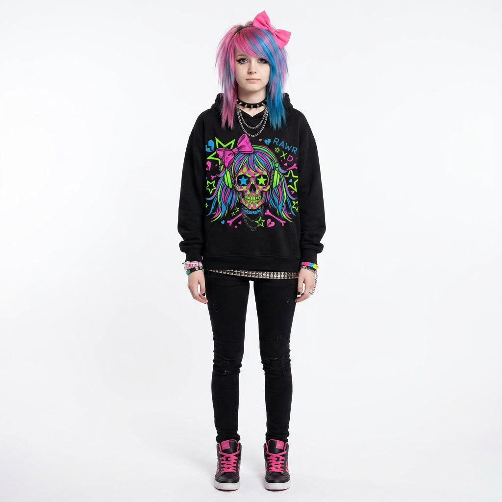 Neon Scene Queen Skull Hoodie
