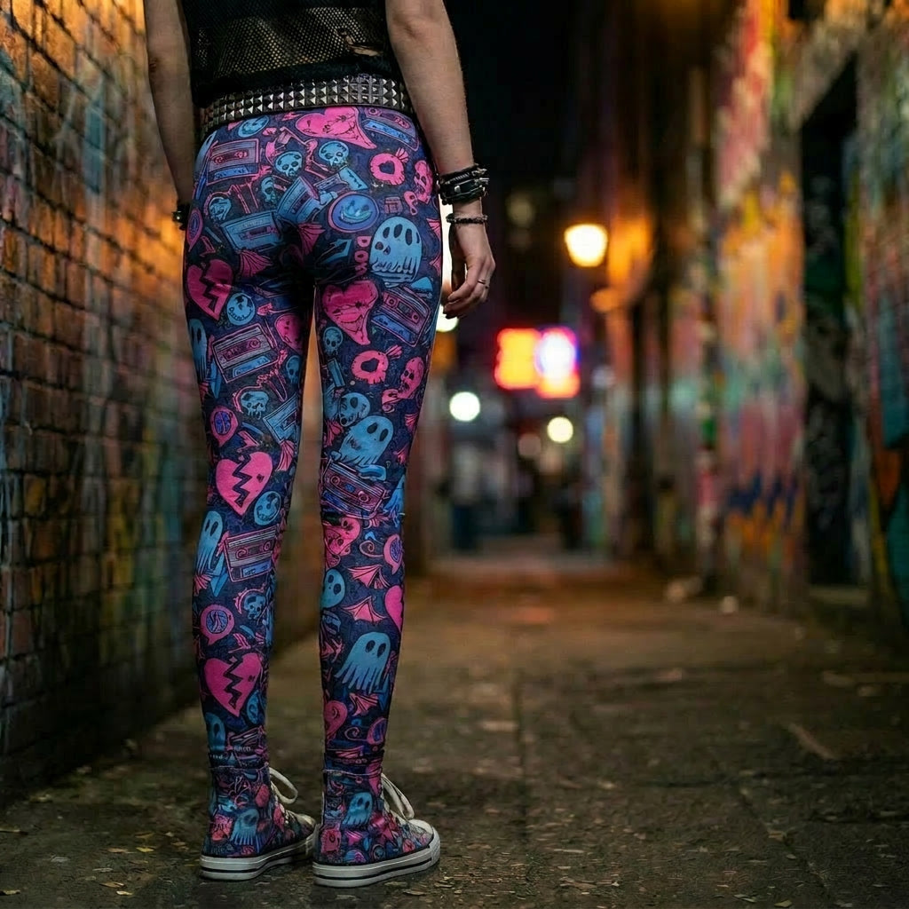 Blue Pink Emo Doodle Leggings